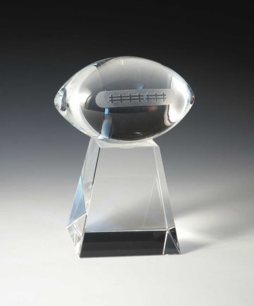 Crystal football award customizable with texts and logos, crystal football on stand. .Engraved football trophy